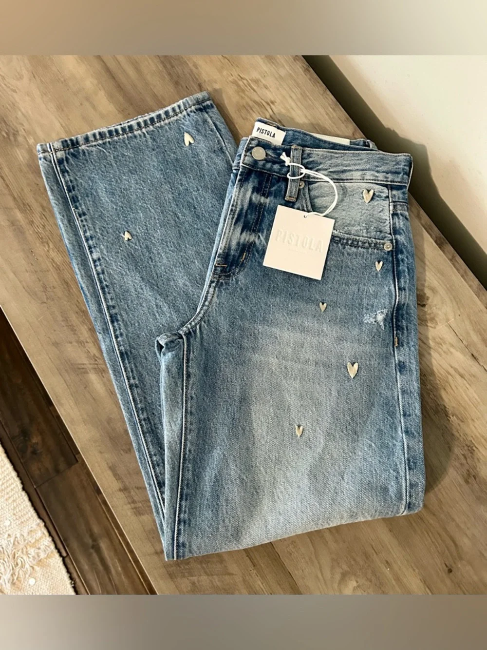 Pistola Lexi Heart Confetti Vintage Jeans Size 25 Straight Leg Distressed NWT - Picture 2 of 7